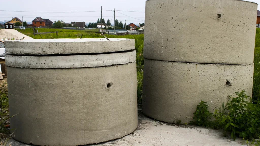 Complete water tank installation services North Shore showing concrete water storage tanks ready for installation at a residential site.